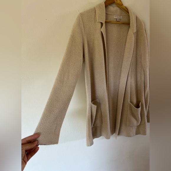 Barefoot Dreams CozyChic Lite Soft Collared Open Front Beige Cardigan Medium - Picture 3 of 11
